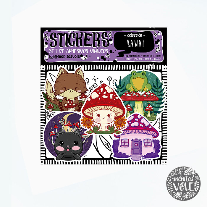 SET STICKER HONGOS KAWAII