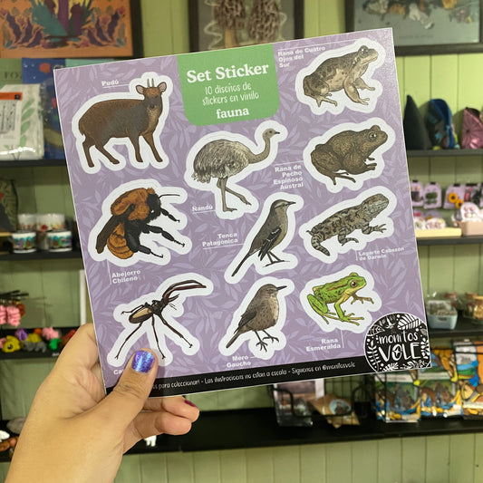 Lámina de Stickers – Fauna de la Región de Aysén (morado)