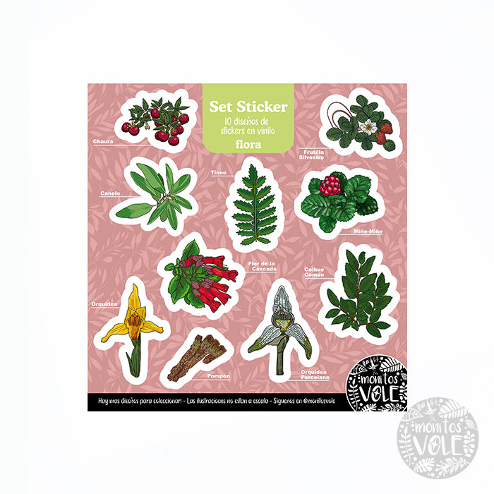 Lámina de Stickers – Flora de la Región de Aysén (rosado)