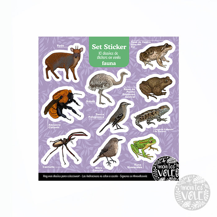 Lámina de Stickers – Fauna de la Región de Aysén (morado)