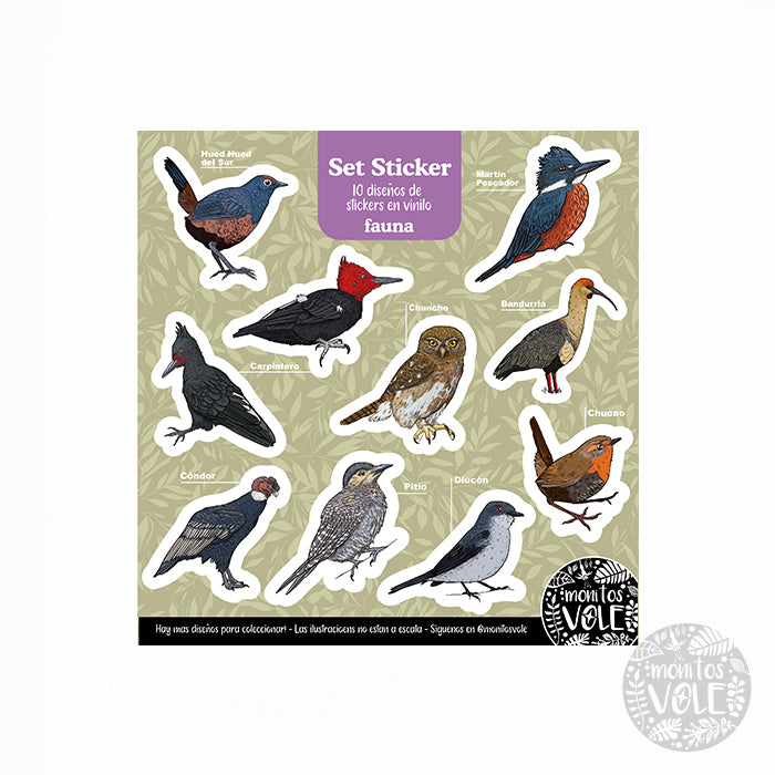 Lámina de Stickers – Fauna de la Región de Aysén (amarillo)