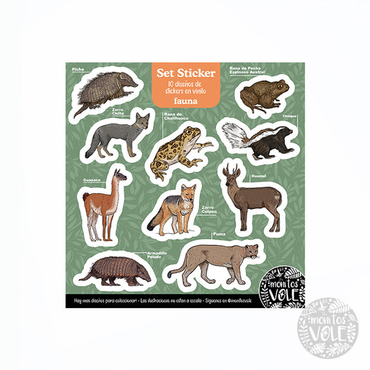 Lámina de Stickers – Fauna de la Región de Aysén (verde)